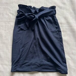Elegant Blue Paper Bag Skirt with Bow Detail